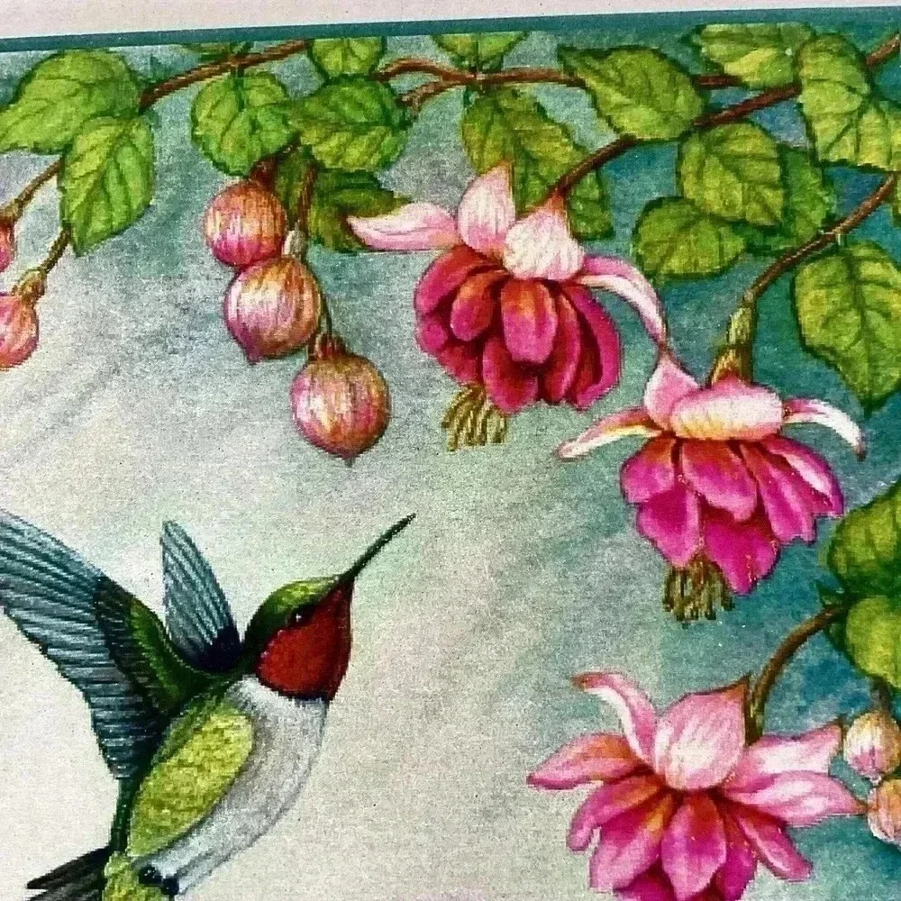 Vintage Hummingbird Set of 4 Coasters Pink Fuchsia Highlights ceramic coasters - Picture 7 of 15